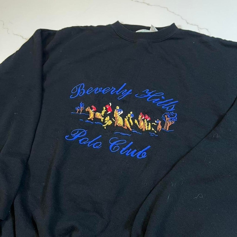 Beverly Hills Polo Club Sweatshirt Mens XLT Black Embroidered Vintage Pullover